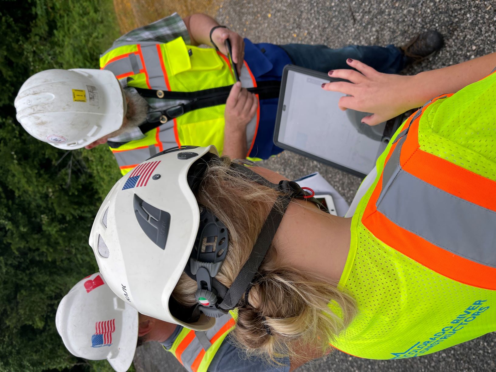 CRC crews use iPads to view design plans in the field, which increases productivity while also reducing paper waste, May 2021